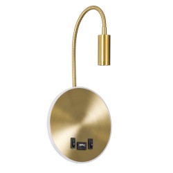 GOOSE 60885 Μοντέρνο Φωτιστικό Τοίχου - Απλίκα Ξενοδοχείου Reading Light με Φορτιστή USB 3A LED 6W 600lm 36° & 360° AC 220-240V IP20 Φυσικό Λευκό 4500K - CREE XPE & Lumileds SMD Chip & TÜV SÜD Driver - Χρυσό Πλατίνα - Μ15.5 x Π15 x Υ30.5cm - 3