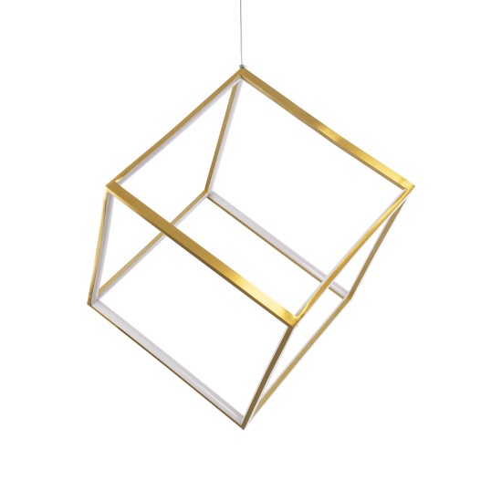 KIBOO 60930 Μοντέρνο Κρεμαστό Φωτιστικό Οροφής LED 36W 4150lm 360° AC 220-240V IP20 Ρυθμιζόμενο Λευκό CCT με Χειριστήριο από 2700K έως 6000K Dimmable - Lumileds SMD Chip - Χρυσό Βούρτσας - Μ40 x Π40 x Υ40cm - 3 Χρόνια Εγγύηση