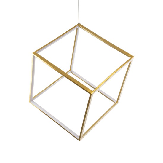 KIBOO 60930 Μοντέρνο Κρεμαστό Φωτιστικό Οροφής LED 36W 4150lm 360° AC 220-240V IP20 Ρυθμιζόμενο Λευκό CCT με Χειριστήριο από 2700K έως 6000K Dimmable - Lumileds SMD Chip - Χρυσό Βούρτσας - Μ40 x Π40 x Υ40cm - 3 Χρόνια Εγγύηση