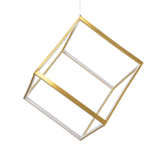 KIBOO 60930 Μοντέρνο Κρεμαστό Φωτιστικό Οροφής LED 36W 4150lm 360° AC 220-240V IP20 Ρυθμιζόμενο Λευκό CCT με Χειριστήριο από 2700K έως 6000K Dimmable - Lumileds SMD Chip - Χρυσό Βούρτσας - Μ40 x Π40 x Υ40cm - 3 Χρόνια Εγγύηση