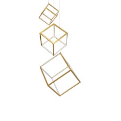 KIBOO-TRIO 60932 Μοντέρνο Κρεμαστό Φωτιστικό Οροφής LED 90W 10350lm 360° AC 220-240V IP20 Ρυθμιζόμενο Λευκό CCT με Χειριστήριο από 2700K έως 6000K Dimmable - Lumileds SMD Chip - Χρυσό - Μ60 x Π60 x Υ80cm - 3 Χρόνια Εγγύηση