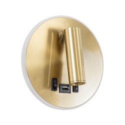 LADY-R 60940 Μοντέρνο Φωτιστικό Τοίχου - Απλίκα Ξενοδοχείου Reading Light με Φορτιστή USB 3A LED 6W 600lm 36° & 360° AC 220-240V IP20 Φυσικό Λευκό 4500K - Bridgelux COB Chip & TÜV SÜD Driver - Χρυσό Βούρτσας - Μ15 x Π15 x Υ17cm - 3 Χρόνια Εγγύηση