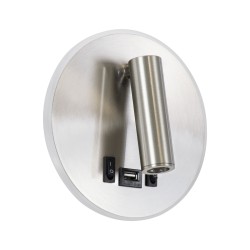 LADY-R 60941 Μοντέρνο Φωτιστικό Τοίχου - Απλίκα Ξενοδοχείου Reading Light με Φορτιστή USB 3A LED 6W 600lm 36° & 360° AC 220-240V IP20 Φυσικό Λευκό 4500K - Bridgelux COB Chip & TÜV SÜD Driver - Νίκελ Βούρτσας - Μ15 x Π15 x Υ17cm - 3 Χρόνια Εγγύηση