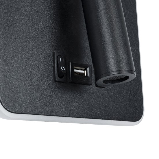 LADY-S 60942 Μοντέρνο Φωτιστικό Τοίχου - Απλίκα Ξενοδοχείου Reading Light με Φορτιστή USB 3A LED 6W 600lm 36° & 360° AC 220-240V IP20 Φυσικό Λευκό 4500K - Bridgelux COB Chip & TÜV SÜD Driver - Μαύρο Ματ - Μ15 x Π15 x Υ7cm - 3 Χρόνια Εγγύηση