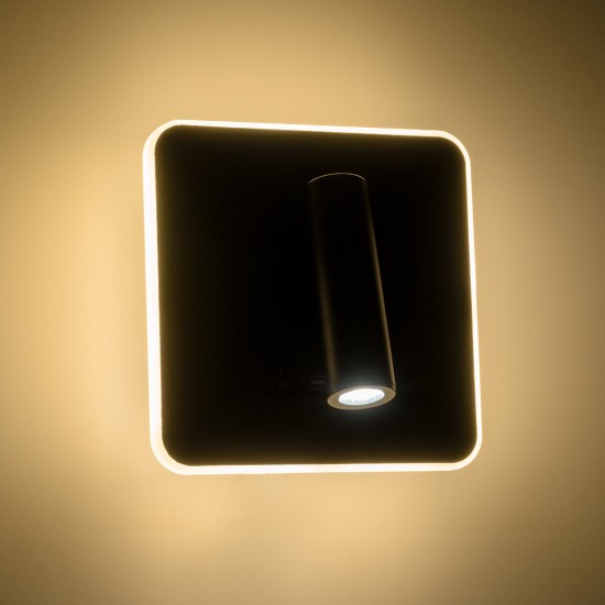 LADY-S 60942 Μοντέρνο Φωτιστικό Τοίχου - Απλίκα Ξενοδοχείου Reading Light με Φορτιστή USB 3A LED 6W 600lm 36° & 360° AC 220-240V IP20 Φυσικό Λευκό 4500K - Bridgelux COB Chip & TÜV SÜD Driver - Μαύρο Ματ - Μ15 x Π15 x Υ7cm - 3 Χρόνια Εγγύηση