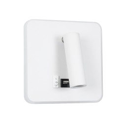 LADY-S 60943 Μοντέρνο Φωτιστικό Τοίχου - Απλίκα Ξενοδοχείου Reading Light με Φορτιστή USB 3A LED 6W 600lm 36° & 360° AC 220-240V IP20 Φυσικό Λευκό 4500K - Bridgelux COB Chip & TÜV SÜD Driver - Λευκό Ματ - Μ15 x Π15 x Υ7cm - 3 Χρόνια Εγγύηση