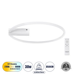 CINDERELLA 60981 Φωτιστικό Οροφής Δαχτυλίδι-Κύκλος LED CCT 30W 3360lm 360° AC 220-240V - Εναλλαγή Φωτισμού μέσω Τηλεχειριστηρίου All In One Ψυχρό 6000k+Φυσικό 4500k+Θερμό 2700k Dimmable Φ50cm - Λευκό - 3 Years Warranty