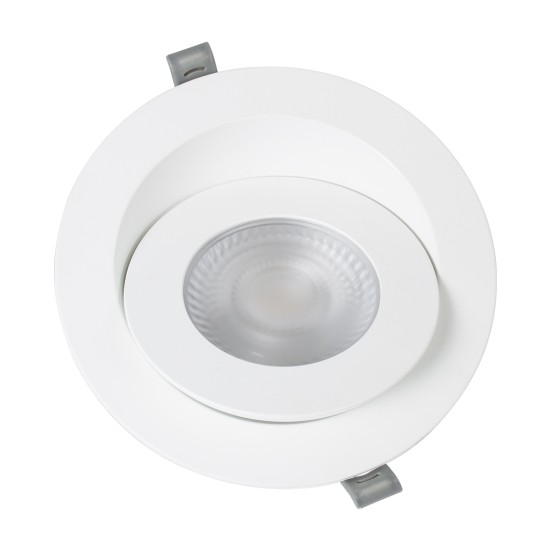 LEXIS JOINT 60989 Χωνευτό LED Κινούμενο Spot Downlight 12W 1140lm 45° AC 220-240V IP44 Φ15.8cm x Υ4.1cm - Στρόγγυλο - Λευκό - Θερμό Λευκό 2700K - Bridgelux Chip - TÜV Certified Driver - 5 Years Warranty