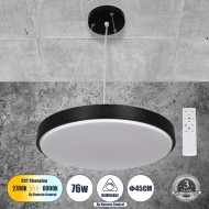 CASPER 61019 Κρεμαστή Πλαφονιέρα Οροφής LED CCT 76W 8372lm 120° AC 220-240V - Εναλλαγή Φωτισμού μέσω Τηλεχειριστηρίου All In One Ψυχρό Λευκό 6000k+Φυσικό Λευκό 4500k+Θερμό Λευκό 2700k Dimmable Φ45cm - Μαύρο - 3 Years Warranty