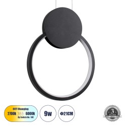 CYCLOS 61073 Μοντέρνο Κρεμαστό Φωτιστικό Οροφής LED 9W 1080lm 300° AC 220-240V IP20 Ρυθμιζόμενο Λευκό CCT με On/Off 2700K/4500K/6000K - Lumileds SMD Chip - Μαύρο Ματ - Μ21 x Π2.3 x Υ26.5cm - 3 Χρόνια Εγγύηση