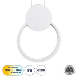 CYCLOS 61074 Κρεμαστό Φωτιστικό Οροφής Design LED CCT 9W 1080lm 300° AC 220-240V - Εναλλαγή Φωτισμού μέσω Διακόπτη On/Off All In One Ψυχρό 6000k+Φυσικό 4500k+Θερμό 2700k Μ21 x Π2.3 x Υ26.5cm - Λευκό