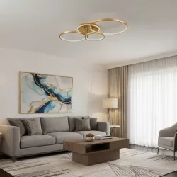 kelvo® NEMESIS KLV-101-0207 Φωτιστικό Οροφής LED 98W 9800lm 360° AC 220-240V IP20 Ρυθμιζόμενο Λευκό CCT με Χειριστήριο από 2700K έως 6000K Dimmable - Lumileds SMD Chip - Χρυσό Πλατίνα - Μ89 x Π60 x Υ19cm - 3 Χρόνια Εγγύηση