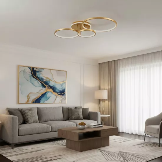 kelvo® NEMESIS KLV-101-0207 Φωτιστικό Οροφής LED 98W 9800lm 360° AC 220-240V IP20 Ρυθμιζόμενο Λευκό CCT με Χειριστήριο από 2700K έως 6000K Dimmable - Lumileds SMD Chip - Χρυσό Πλατίνα - Μ89 x Π60 x Υ19cm - 3 Χρόνια Εγγύηση