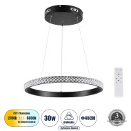 DIAMOND 61128 Κρεμαστό Φωτιστικό Δαχτυλίδι-Κύκλος LED CCT 30W 3513lm 360° AC 220-240V - Εναλλαγή Φωτισμού μέσω Τηλεχειριστηρίου All In One Ψυχρό 6000k+Φυσικό 4500k+Θερμό 2700k Dimmable Φ40cm - Μαύρο - 3 Years Warranty