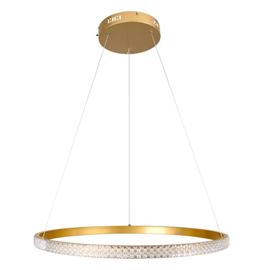 DIAMOND 61131 Μοντέρνο Κρεμαστό Φωτιστικό Οροφής LED 45W 5230lm 360° AC 220-240V IP20 Ρυθμιζόμενο Λευκό CCT με Χειριστήριο από 2700K έως 6000K Dimmable - Lumileds SMD Chip - Χρυσό Βούρτσας - Μ60 x Π60 x Υ3cm - 3 Χρόνια Εγγύηση