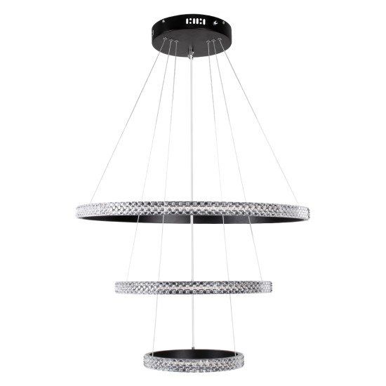 DIAMOND TRIO 61136 Μοντέρνο Κρεμαστό Φωτιστικό Οροφής LED 100W 12123lm 360° AC 220-240V IP20 Ρυθμιζόμενο Λευκό CCT με Χειριστήριο από 2700K έως 6000K Dimmable - Lumileds SMD Chip - Μαυρό Ματ - Μ60 x Π60 x Υ60cm - 3 Χρόνια Εγγύηση