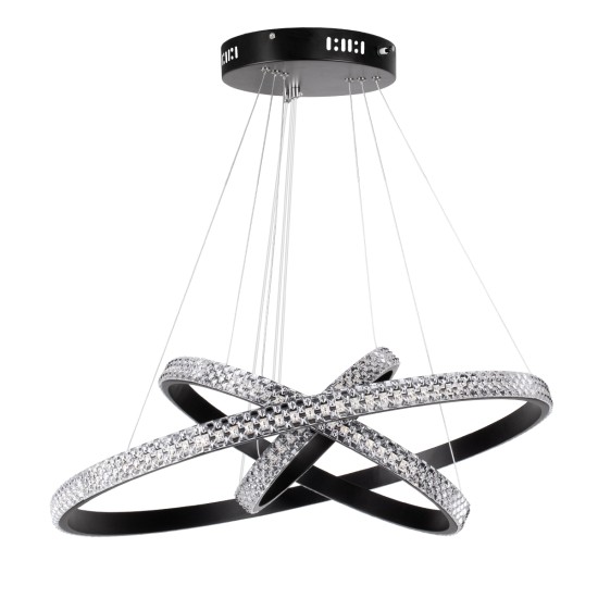 DIAMOND TRIO 61136-DECO Μοντέρνο Κρεμαστό Φωτιστικό Οροφής LED 100W 12123lm 360° AC 220-240V IP20 Ρυθμιζόμενο Λευκό CCT με Χειριστήριο από 2700K έως 6000K Dimmable - Lumileds SMD Chip - Μαύρο Ματ - Μ60 x Π60 x Υ60cm - 3 Χρόνια Εγγύηση