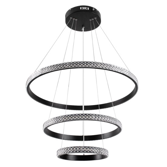 DIAMOND TRIO 61136-DECO Μοντέρνο Κρεμαστό Φωτιστικό Οροφής LED 100W 12123lm 360° AC 220-240V IP20 Ρυθμιζόμενο Λευκό CCT με Χειριστήριο από 2700K έως 6000K Dimmable - Lumileds SMD Chip - Μαύρο Ματ - Μ60 x Π60 x Υ60cm - 3 Χρόνια Εγγύηση