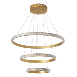 DIAMOND TRIO 61137 Μοντέρνο Κρεμαστό Φωτιστικό Οροφής LED 100W 12123lm 360° AC 220-240V IP20 Ρυθμιζόμενο Λευκό CCT με Χειριστήριο από 2700K έως 6000K Dimmable - Lumileds SMD Chip - Χρυσό Βούρτσας - Μ60 x Π60 x Υ60cm - 3 Χρόνια Εγγύηση