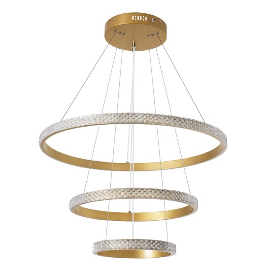 DIAMOND TRIO 61137 Μοντέρνο Κρεμαστό Φωτιστικό Οροφής LED 100W 12123lm 360° AC 220-240V IP20 Ρυθμιζόμενο Λευκό CCT με Χειριστήριο από 2700K έως 6000K Dimmable - Lumileds SMD Chip - Χρυσό Βούρτσας - Μ60 x Π60 x Υ60cm - 3 Χρόνια Εγγύηση