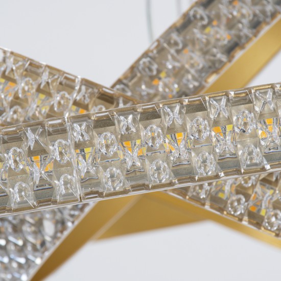 DIAMOND TRIO 61137 Μοντέρνο Κρεμαστό Φωτιστικό Οροφής LED 100W 12123lm 360° AC 220-240V IP20 Ρυθμιζόμενο Λευκό CCT με Χειριστήριο από 2700K έως 6000K Dimmable - Lumileds SMD Chip - Χρυσό Βούρτσας - Μ60 x Π60 x Υ60cm - 3 Χρόνια Εγγύηση