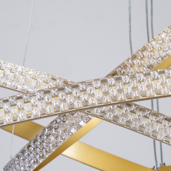 DIAMOND TRIO 61139-DECO Μοντέρνο Κρεμαστό Φωτιστικό Οροφής LED 120W 14723lm 360° AC 220-240V IP20 Ρυθμιζόμενο Λευκό CCT με Χειριστήριο από 2700K έως 6000K Dimmable - Lumileds SMD Chip - Χρυσό Βούρτσας - Μ80 x Π80 x Υ80cm - 3 Χρόνια Εγγύηση