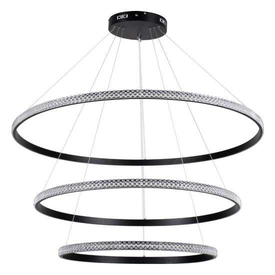 DIAMOND TRIO 61140 Κρεμαστό Φωτιστικό Δαχτυλίδι-Κύκλος LED CCT 150W 18379lm 360° AC 220-240V - Εναλλαγή Φωτισμού μέσω Τηλεχειριστηρίου All In One Ψυχρό 6000k+Φυσικό 4500k+Θερμό 2700k Dimmable Φ60+80+100cm - Μαύρο - 3 Years Warranty