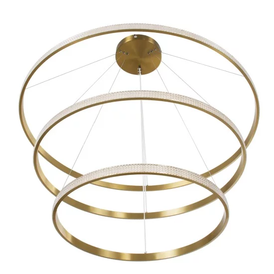 DIAMOND TRIO 61141 Μοντέρνο Κρεμαστό Φωτιστικό Οροφής LED 150W 18379lm 360° AC 220-240V IP20 Ρυθμιζόμενο Λευκό CCT με Χειριστήριο από 2700K έως 6000K Dimmable - Lumileds SMD Chip - Χρυσό Βούρτσας - Μ100 x Π100 x Υ100cm - 3 Χρόνια Εγγύηση