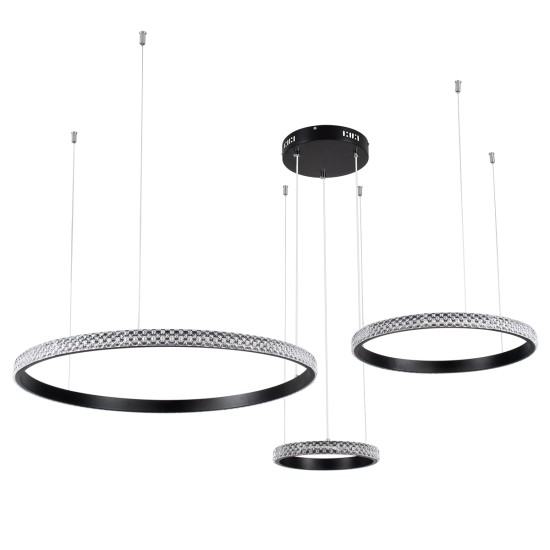 DIAMOND TRIO 61142 Μοντέρνο Κρεμαστό Φωτιστικό Οροφής LED 100W 12123lm 360° AC 220-240V IP20 Ρυθμιζόμενο Λευκό CCT με Χειριστήριο από 2700K έως 6000K Dimmable - Lumileds SMD Chip - Μαυρό Ματ - Μ110 x Π110 x Υ60cm - 3 Χρόνια Εγγύηση