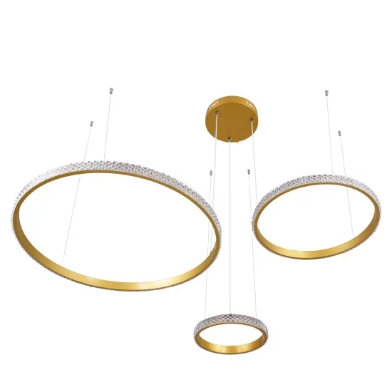 DIAMOND TRIO 61143 Μοντέρνο Κρεμαστό Φωτιστικό Οροφής LED 100W 12123lm 360° AC 220-240V IP20 Ρυθμιζόμενο Λευκό CCT με Χειριστήριο από 2700K έως 6000K Dimmable - Lumileds SMD Chip - Χρυσό Βούρτσας - Μ110 x Π110 x Υ60cm - 3 Χρόνια Εγγύηση