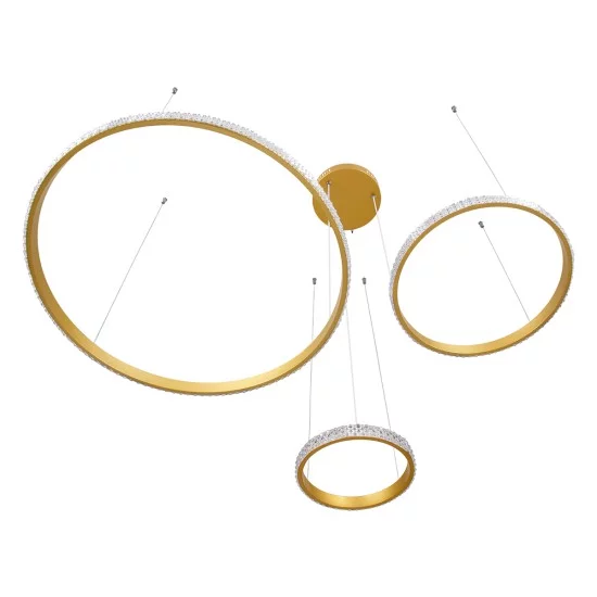 DIAMOND TRIO 61143 Μοντέρνο Κρεμαστό Φωτιστικό Οροφής LED 100W 12123lm 360° AC 220-240V IP20 Ρυθμιζόμενο Λευκό CCT με Χειριστήριο από 2700K έως 6000K Dimmable - Lumileds SMD Chip - Χρυσό Βούρτσας - Μ110 x Π110 x Υ60cm - 3 Χρόνια Εγγύηση