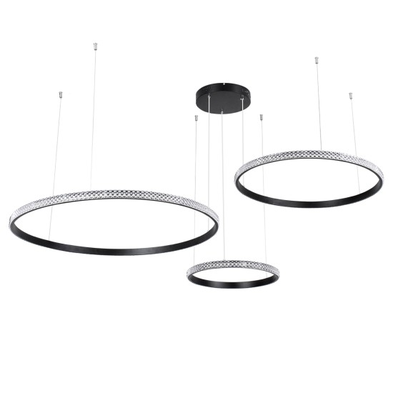 DIAMOND TRIO 61144 Μοντέρνο Κρεμαστό Φωτιστικό Οροφής LED 120W 14723lm 360° AC 220-240V IP20 Ρυθμιζόμενο Λευκό CCT με Χειριστήριο από 2700K έως 6000K Dimmable - Lumileds SMD Chip - Μαυρό Ματ - Μ150 x Π150 x Υ60cm - 3 Χρόνια Εγγύηση
