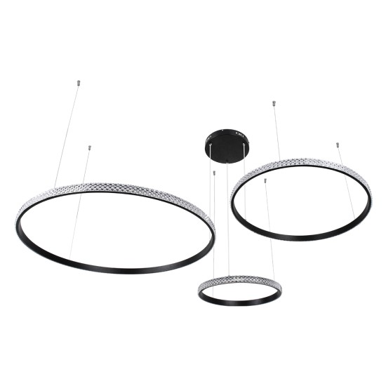 DIAMOND TRIO 61144 Μοντέρνο Κρεμαστό Φωτιστικό Οροφής LED 120W 14723lm 360° AC 220-240V IP20 Ρυθμιζόμενο Λευκό CCT με Χειριστήριο από 2700K έως 6000K Dimmable - Lumileds SMD Chip - Μαυρό Ματ - Μ150 x Π150 x Υ60cm - 3 Χρόνια Εγγύηση