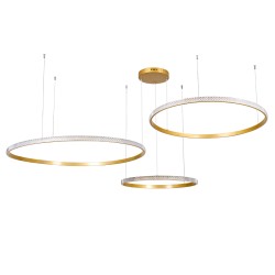 DIAMOND TRIO 61147 Μοντέρνο Κρεμαστό Φωτιστικό Οροφής LED 150W 18379lm 360° AC 220-240V IP20 Ρυθμιζόμενο Λευκό CCT με Χειριστήριο από 2700K έως 6000K Dimmable - Lumileds SMD Chip - Χρυσό Βούρτσας - Μ170 x Π170 x Υ60cm - 3 Χρόνια Εγγύηση