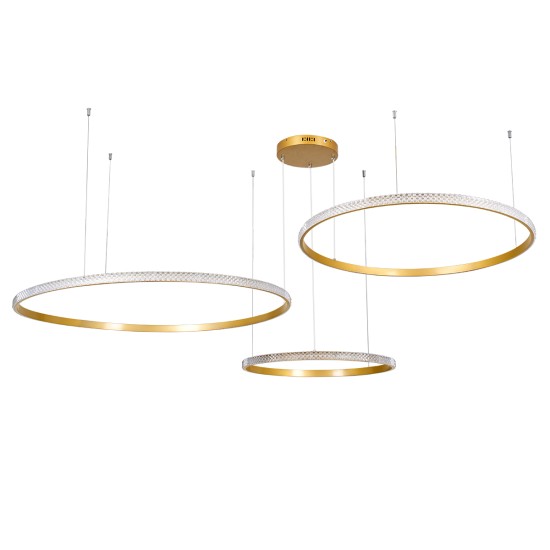 DIAMOND TRIO 61147 Μοντέρνο Κρεμαστό Φωτιστικό Οροφής LED 150W 18379lm 360° AC 220-240V IP20 Ρυθμιζόμενο Λευκό CCT με Χειριστήριο από 2700K έως 6000K Dimmable - Lumileds SMD Chip - Χρυσό Βούρτσας - Μ170 x Π170 x Υ60cm - 3 Χρόνια Εγγύηση