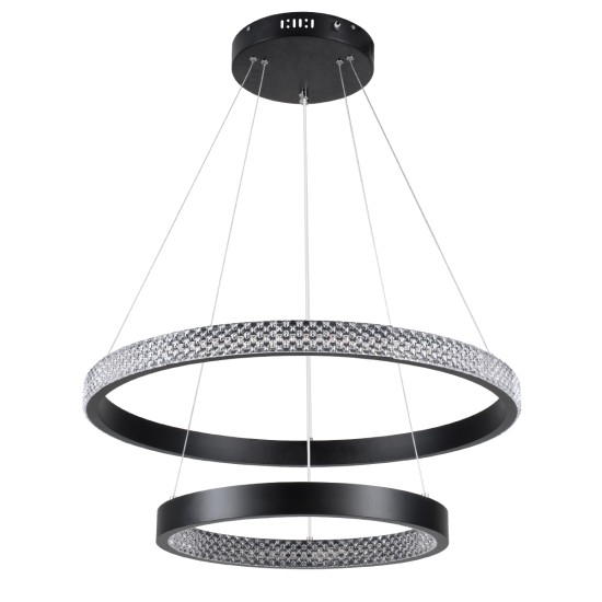DIAMOND DUO 61150 Μοντέρνο Κρεμαστό Φωτιστικό Οροφής LED 75W 8743lm 360° AC 220-240V IP20 Ρυθμιζόμενο Λευκό CCT με Χειριστήριο από 2700K έως 6000K Dimmable - Lumileds SMD Chip - Μαυρό Ματ - Μ60 x Π60 x Υ60cm - 3 Χρόνια Εγγύηση