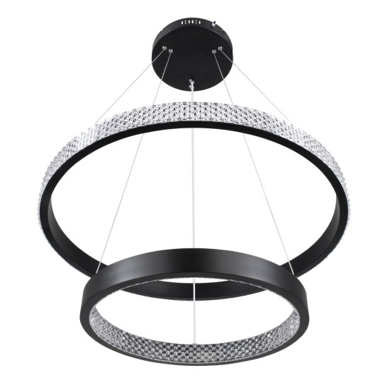 DIAMOND DUO 61150 Μοντέρνο Κρεμαστό Φωτιστικό Οροφής LED 75W 8743lm 360° AC 220-240V IP20 Ρυθμιζόμενο Λευκό CCT με Χειριστήριο από 2700K έως 6000K Dimmable - Lumileds SMD Chip - Μαυρό Ματ - Μ60 x Π60 x Υ60cm - 3 Χρόνια Εγγύηση