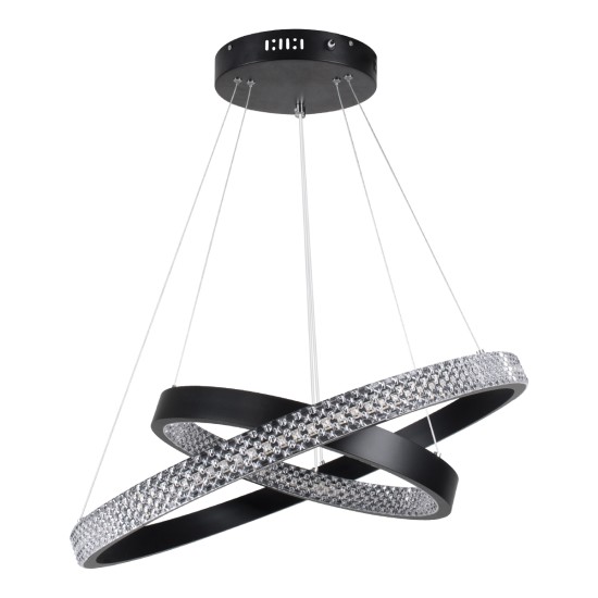 DIAMOND DUO 61150 Μοντέρνο Κρεμαστό Φωτιστικό Οροφής LED 75W 8743lm 360° AC 220-240V IP20 Ρυθμιζόμενο Λευκό CCT με Χειριστήριο από 2700K έως 6000K Dimmable - Lumileds SMD Chip - Μαυρό Ματ - Μ60 x Π60 x Υ60cm - 3 Χρόνια Εγγύηση