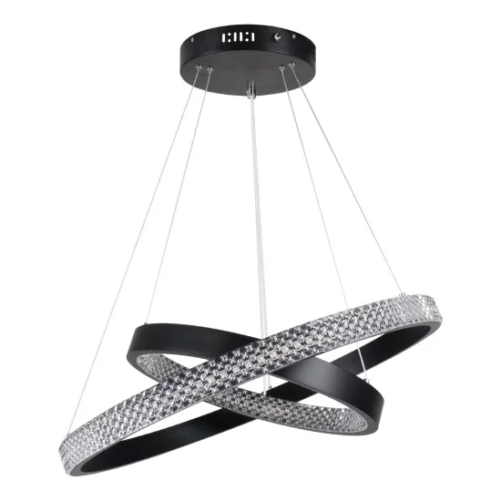 DIAMOND DUO 61150-DECO Μοντέρνο Κρεμαστό Φωτιστικό Οροφής LED 75W 8743lm 360° AC 220-240V IP20 Ρυθμιζόμενο Λευκό CCT με Χειριστήριο από 2700K έως 6000K Dimmable - Lumileds SMD Chip - Μαύρο Ματ - Μ60 x Π60 x Υ60cm - 3 Χρόνια Εγγύηση