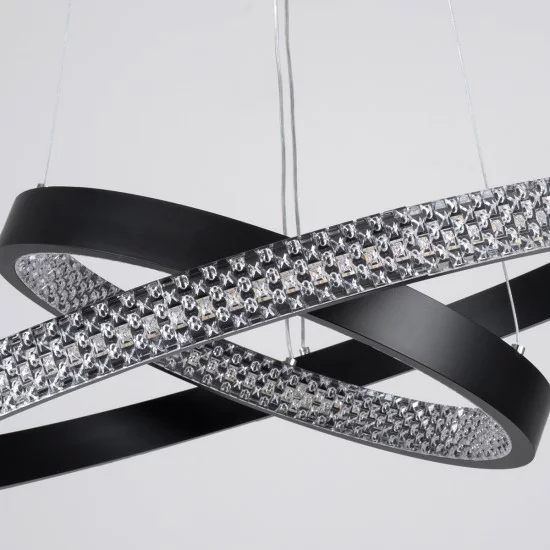 DIAMOND DUO 61150-DECO Μοντέρνο Κρεμαστό Φωτιστικό Οροφής LED 75W 8743lm 360° AC 220-240V IP20 Ρυθμιζόμενο Λευκό CCT με Χειριστήριο από 2700K έως 6000K Dimmable - Lumileds SMD Chip - Μαύρο Ματ - Μ60 x Π60 x Υ60cm - 3 Χρόνια Εγγύηση