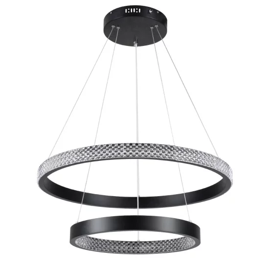 DIAMOND DUO 61150-DECO Μοντέρνο Κρεμαστό Φωτιστικό Οροφής LED 75W 8743lm 360° AC 220-240V IP20 Ρυθμιζόμενο Λευκό CCT με Χειριστήριο από 2700K έως 6000K Dimmable - Lumileds SMD Chip - Μαύρο Ματ - Μ60 x Π60 x Υ60cm - 3 Χρόνια Εγγύηση