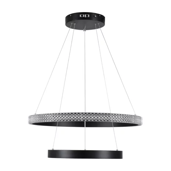 DIAMOND DUO 61150-DECO Μοντέρνο Κρεμαστό Φωτιστικό Οροφής LED 75W 8743lm 360° AC 220-240V IP20 Ρυθμιζόμενο Λευκό CCT με Χειριστήριο από 2700K έως 6000K Dimmable - Lumileds SMD Chip - Μαύρο Ματ - Μ60 x Π60 x Υ60cm - 3 Χρόνια Εγγύηση