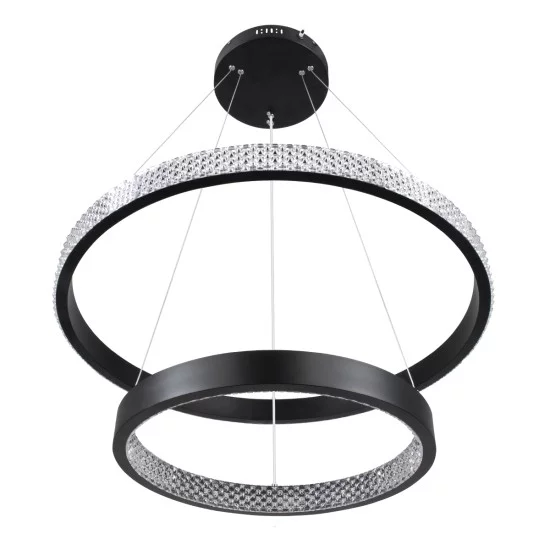 DIAMOND DUO 61150-DECO Μοντέρνο Κρεμαστό Φωτιστικό Οροφής LED 75W 8743lm 360° AC 220-240V IP20 Ρυθμιζόμενο Λευκό CCT με Χειριστήριο από 2700K έως 6000K Dimmable - Lumileds SMD Chip - Μαύρο Ματ - Μ60 x Π60 x Υ60cm - 3 Χρόνια Εγγύηση