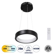 NEMESIS 61152 Κρεμαστό Φωτιστικό Δαχτυλίδι-Κύκλος LED CCT 20W 2356lm 360° AC 220-240V - Εναλλαγή Φωτισμού μέσω Τηλεχειριστηρίου All In One Ψυχρό 6000k+Φυσικό 4500k+Θερμό 2700k Dimmable Φ25cm - Μαύρο - 3 Years Warranty