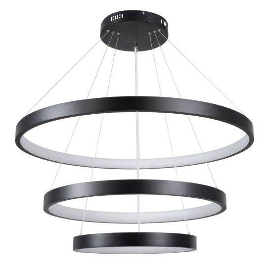 NEMESIS TRIO 61170-DECO Μοντέρνο Κρεμαστό Φωτιστικό Οροφής LED 120W 14723lm 360° AC 220-240V IP20 Ρυθμιζόμενο Λευκό CCT με Χειριστήριο από 2700K έως 6000K Dimmable - Lumileds SMD Chip - Μαύρο Ματ - Μ80 x Π80 x Υ80cm - 3 Χρόνια Εγγύηση
