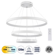 NEMESIS TRIO 61171 Κρεμαστό Φωτιστικό Δαχτυλίδι-Κύκλος LED CCT 120W 14723lm 360° AC 220-240V - Εναλλαγή Φωτισμού μέσω Τηλεχειριστηρίου All In One Ψυχρό 6000k+Φυσικό 4500k+Θερμό 2700k Dimmable Φ40+60+80cm - Λευκό - 3 Years Warranty