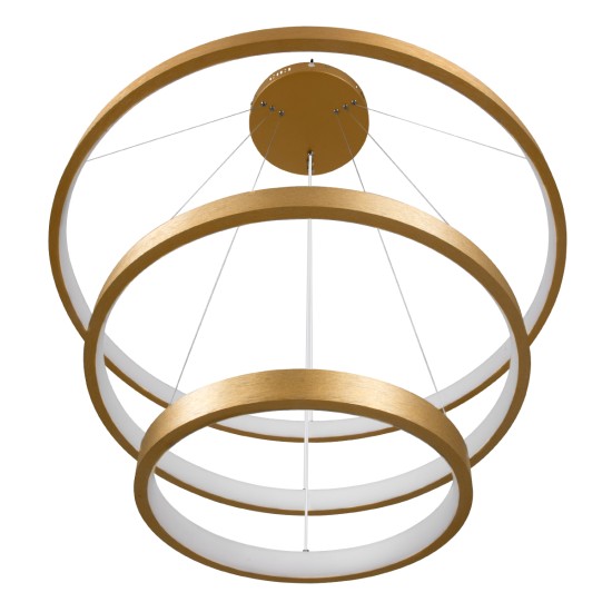 NEMESIS TRIO 61172 Μοντέρνο Κρεμαστό Φωτιστικό Οροφής LED 120W 14723lm 360° AC 220-240V IP20 Ρυθμιζόμενο Λευκό CCT με Χειριστήριο από 2700K έως 6000K Dimmable - Lumileds SMD Chip - Χρυσό Βούρτσας - Μ80 x Π80 x Υ80cm - 3 Χρόνια Εγγύηση