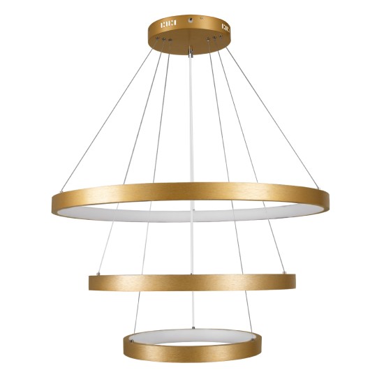 NEMESIS TRIO 61172-DECO Μοντέρνο Κρεμαστό Φωτιστικό Οροφής LED 120W 14723lm 360° AC 220-240V IP20 Ρυθμιζόμενο Λευκό CCT με Χειριστήριο από 2700K έως 6000K Dimmable - Lumileds SMD Chip - Χρυσό Βούρτσας - Μ80 x Π80 x Υ80cm - 3 Χρόνια Εγγύηση