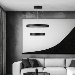 kelvo® VENOM 61185 Μοντέρνο Κρεμαστό Φωτιστικό Οροφής LED 75W 8818lm 120° AC 220-240V IP20 Ρυθμιζόμενο Λευκό CCT με Χειριστήριο από 2700K έως 6000K Dimmable - Lumileds SMD Chip - Μαύρο Ματ - Μ60 x Π60 x Υ40cm - 3 Χρόνια Εγγύηση