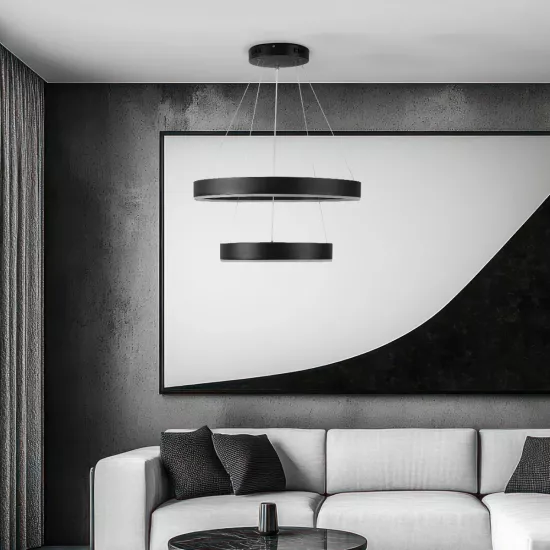 kelvo® VENOM 61185 Μοντέρνο Κρεμαστό Φωτιστικό Οροφής LED 75W 8818lm 120° AC 220-240V IP20 Ρυθμιζόμενο Λευκό CCT με Χειριστήριο από 2700K έως 6000K Dimmable - Lumileds SMD Chip - Μαύρο Ματ - Μ60 x Π60 x Υ40cm - 3 Χρόνια Εγγύηση